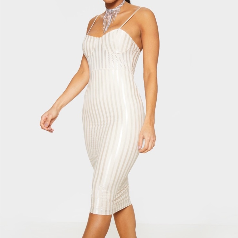 PrettyLittleThing | Stone Strappy Cup Detail Striped Midi Dress